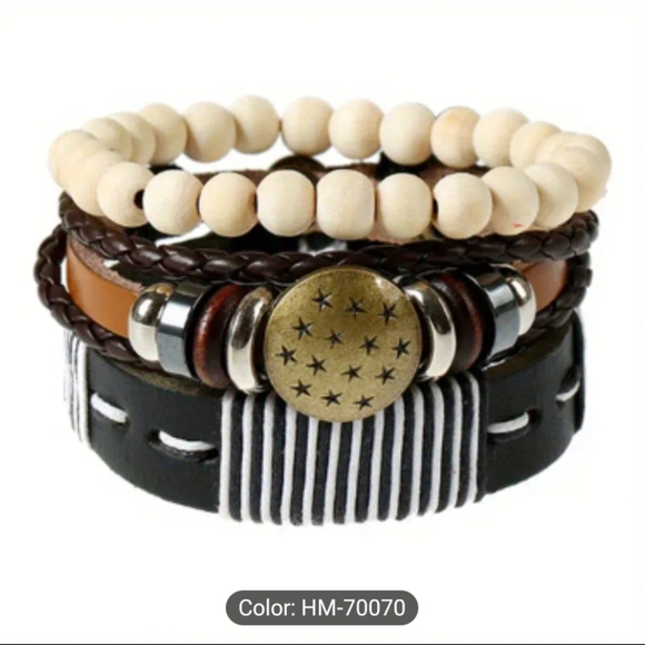 Leather And Beaded Bracelet Set Layered f24 - Picture 1 of 3